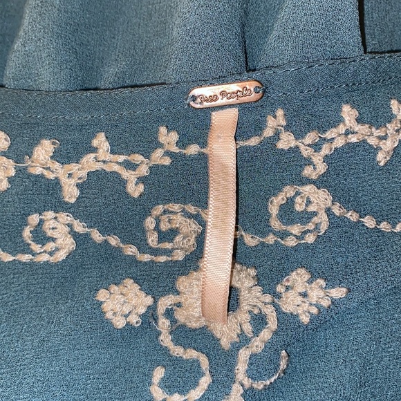 Free People Turquoise Embroidered Sheer Blouse Top - Picture 8 of 9